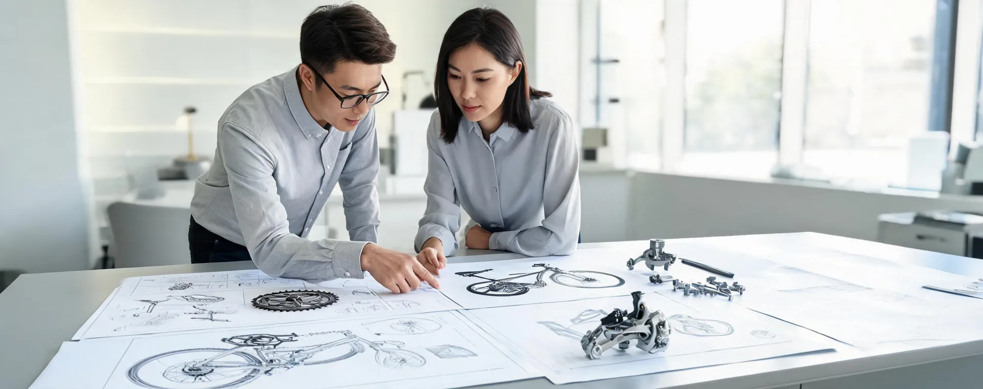 Buyer and sourcing coordinator reviewing bicycle parts requirements
