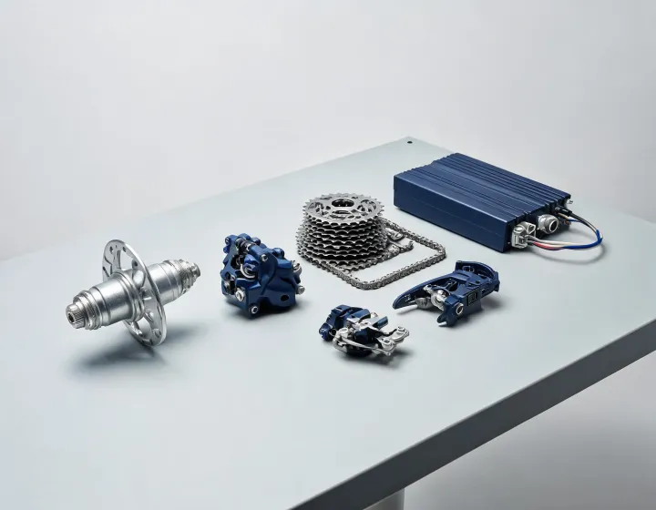 Bicycle drivetrain and e-bike parts arranged for specification review
